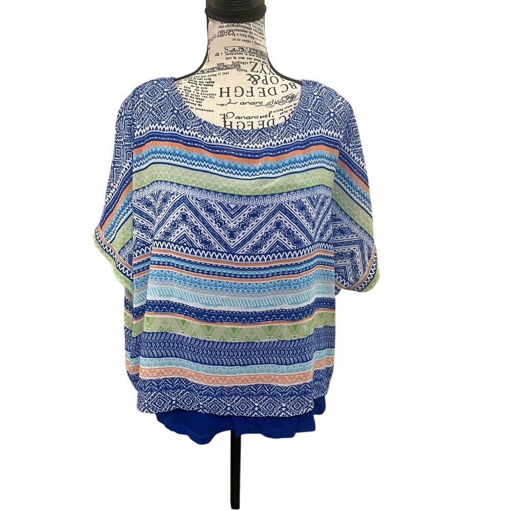 Chico's Blue and White Patterned‎ Top